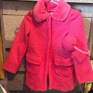 Pink boucle  pea coat and ear muffs set